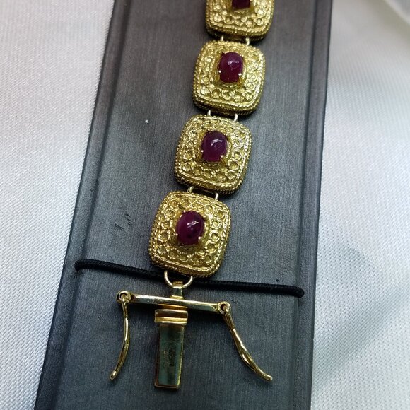 Gorgeous 18K Yellow Gold Over Sterling Silver 7.0 CTW Ruby Tennis Bracelet - NEW - Picture 2 of 9